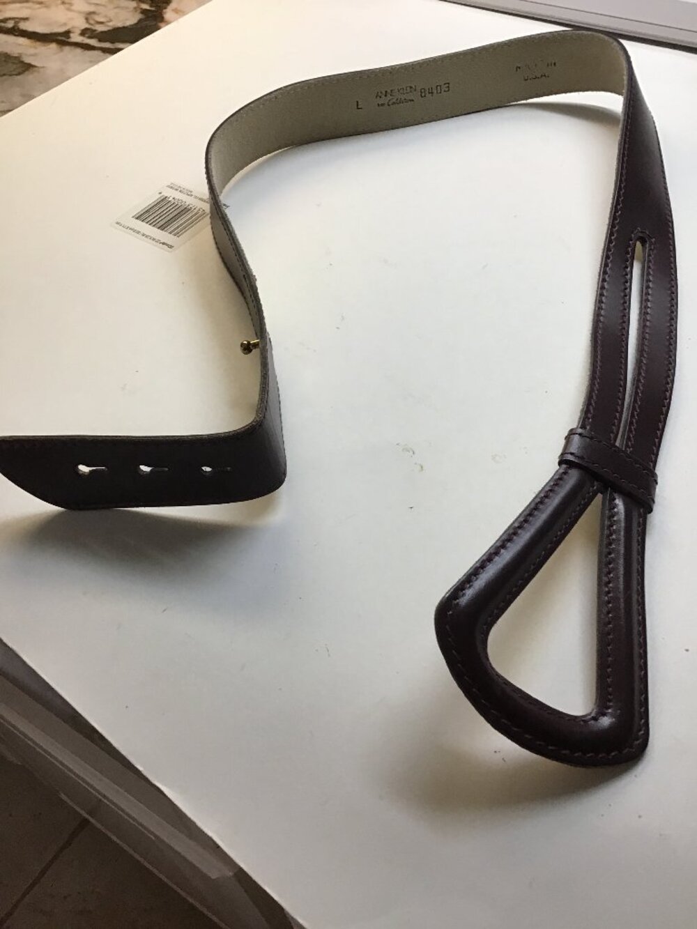 Anne Klein Large Maroon Leather Belt with Slip Hole Fastener